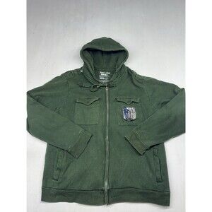 Attack On Titan Wings Of Freedom Anime Green Full Zip Hoodie Sweatshirt Mens L